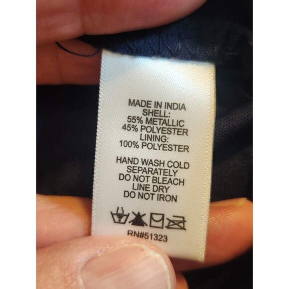 CeCe Small V-Neck Blue Metallic Sheer Lined Long Sleeve Top Whimsigoth, Holiday - Picture 4 of 6